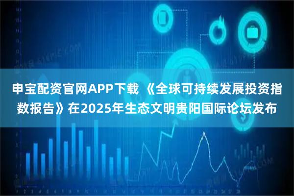 申宝配资官网APP下载 《全球可持续发展投资指数报告》在2025年生态文明贵阳国际论坛发布